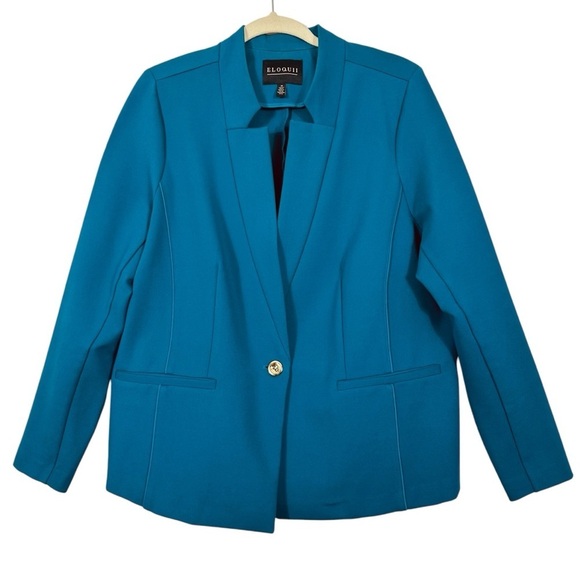 ELOQUII ULTIMATE STRETCH ONE BUTTON TAILORED TEAL JACKET SIZE 18 - Picture 4 of 15